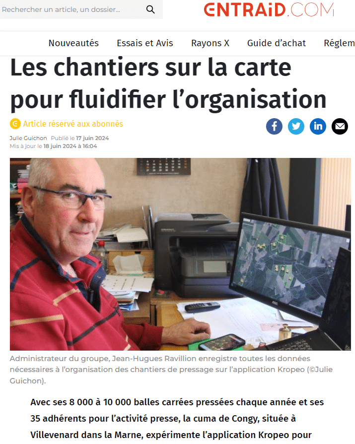 Lire la suite à propos de l’article Une Cuma organise ses chantiers de pressage avec Kropeo